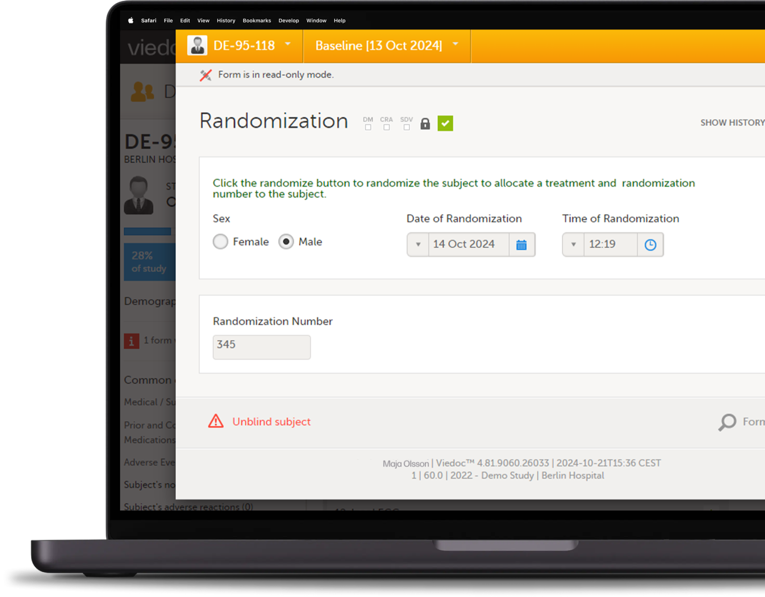viedoc randomization software screen