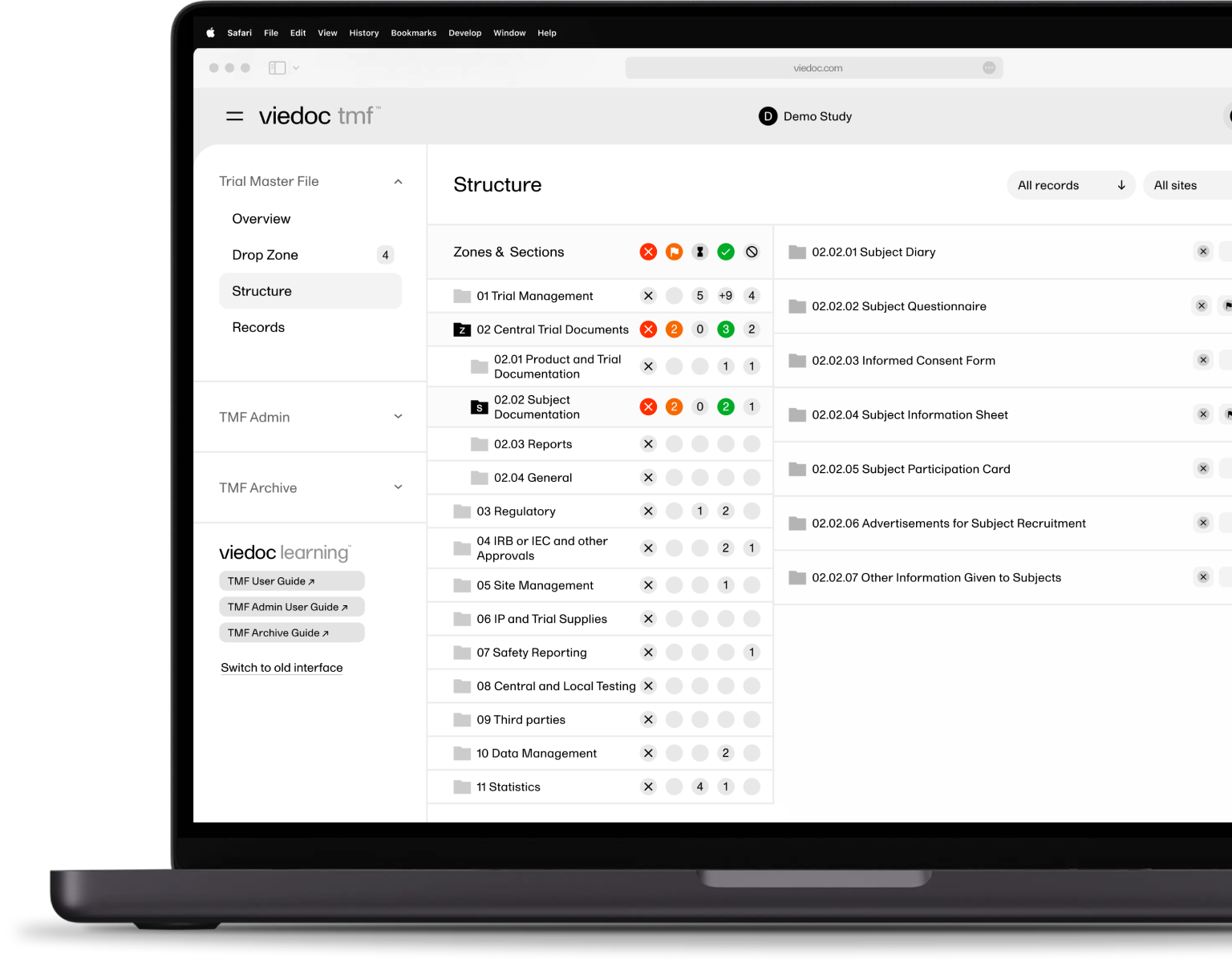 viedoc tmf software screen