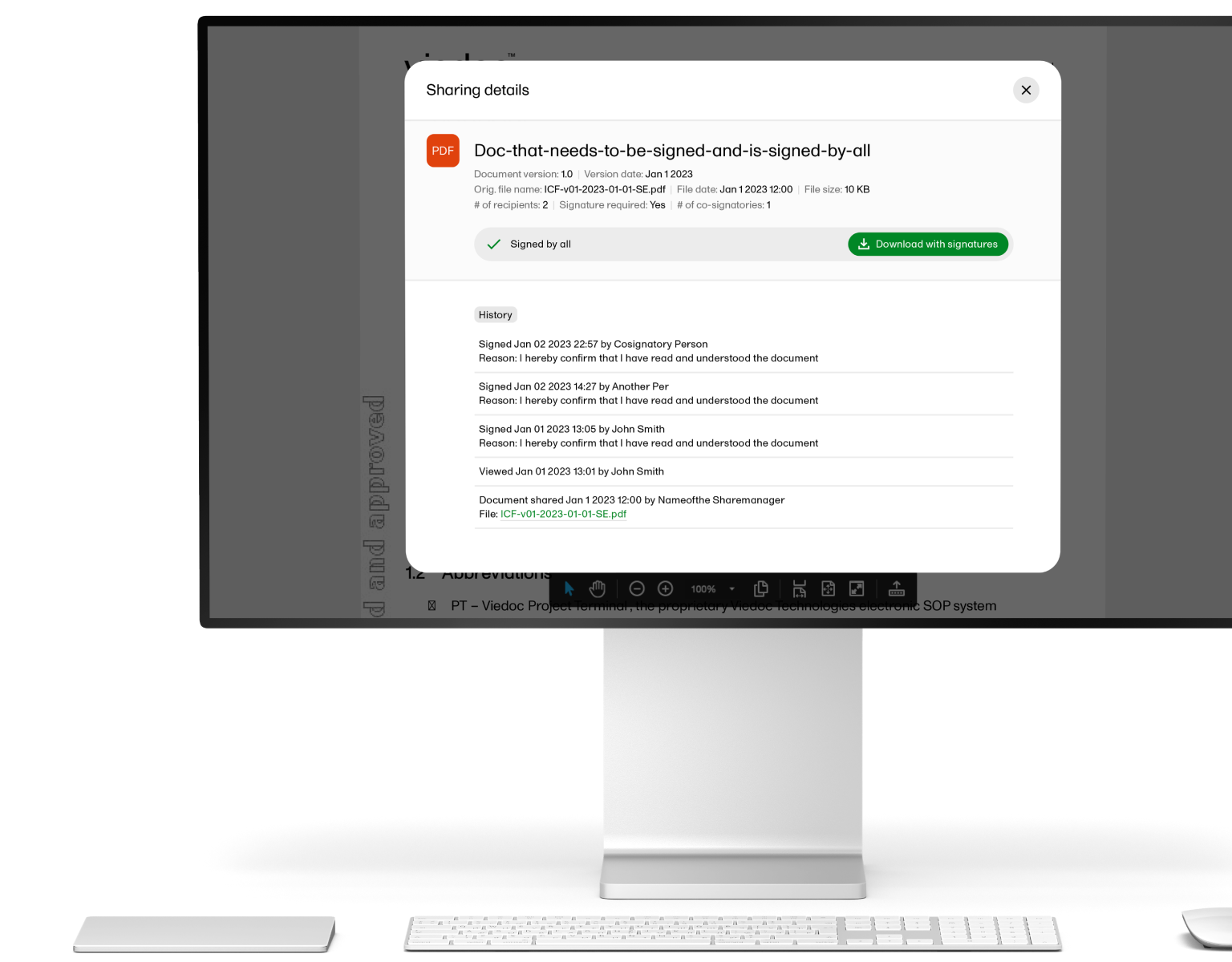 viedoc esignature software screen