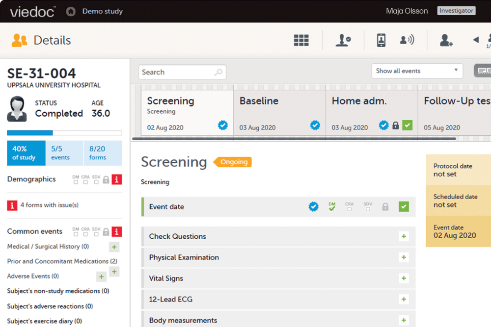 Viedoc Clinic user interface