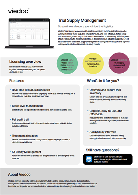 Trial supply management product sheet