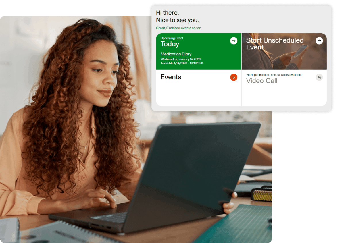 woman using laptop with ePRO landing page UI